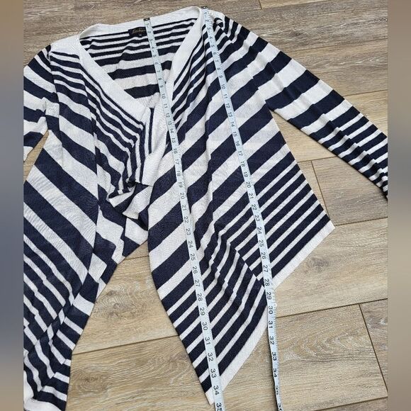 Luisa Spagnoli open cardigan Cascade asymmetrical, navy & white striped - Picture 2 of 8